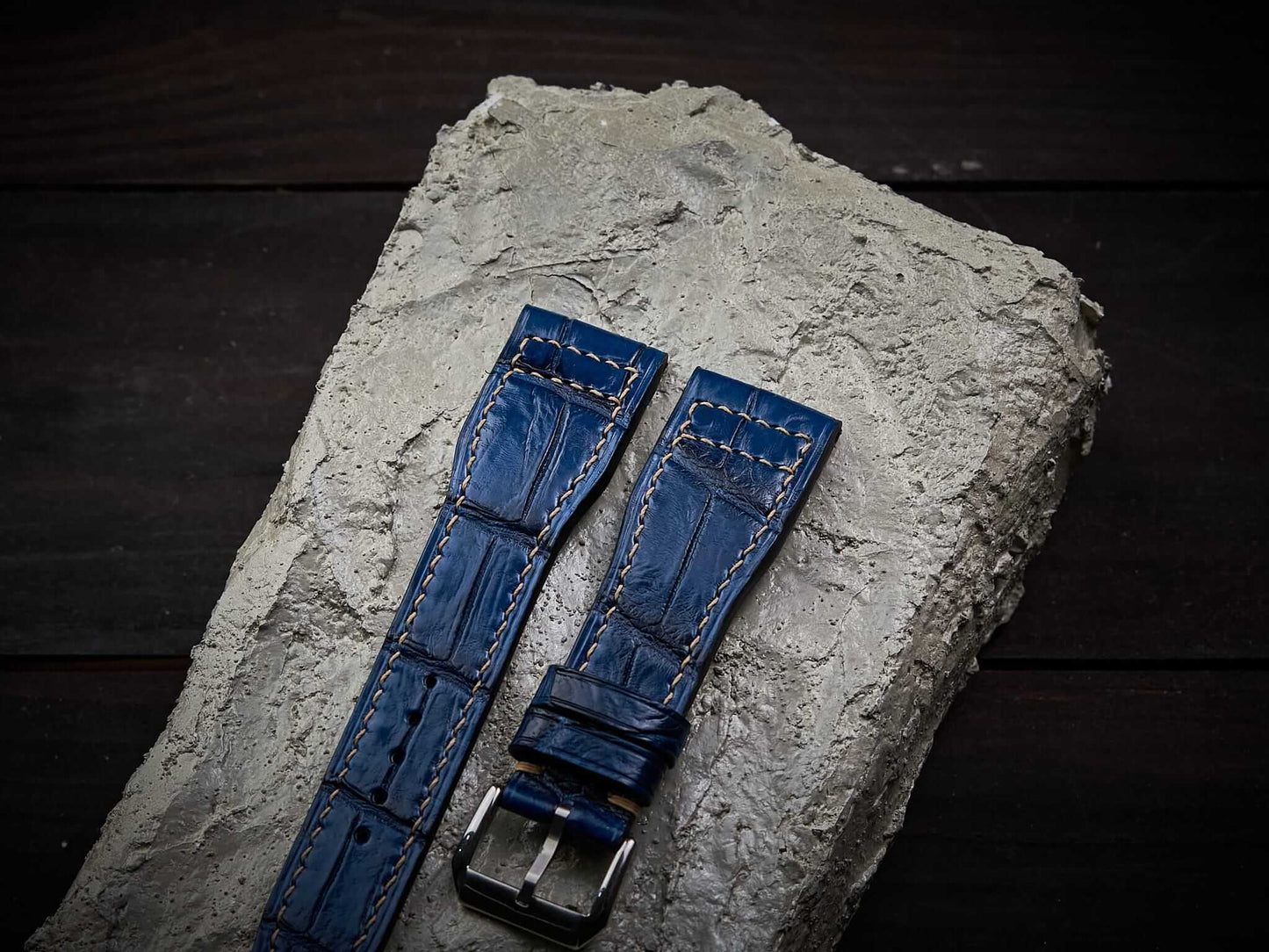 Blue alligator leather pilot strap. Customizable IWC strap.-2 Moons Leather