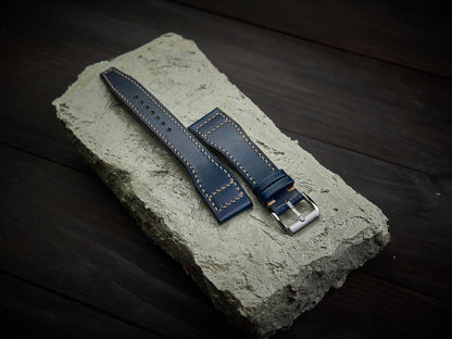 Dark blue tan leather pilot strap. Customizable IWC strap.-2 Moons Leather