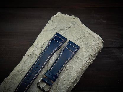 Dark blue tan leather pilot strap. Customizable IWC strap.-2 Moons Leather