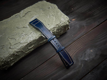 Dark blue tan leather pilot strap. Customizable IWC strap.-2 Moons Leather