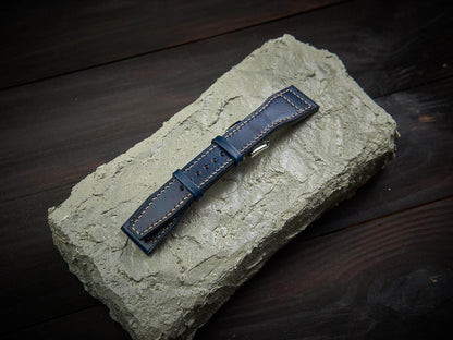 Dark blue tan leather pilot strap. Customizable IWC strap.-2 Moons Leather