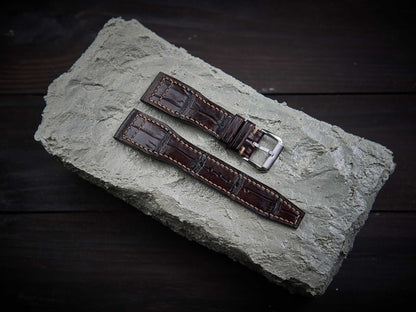 Brown alligator leather pilot strap. Customizable IWC strap.-2 Moons Leather