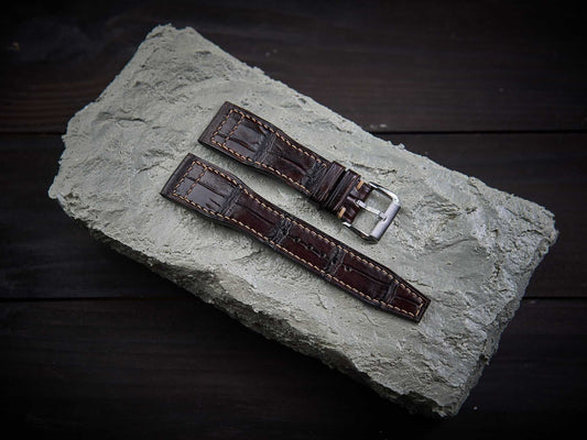 Brown alligator leather pilot strap. Customizable IWC strap.-2 Moons Leather