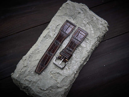 Brown alligator leather pilot strap. Customizable IWC strap.-2 Moons Leather