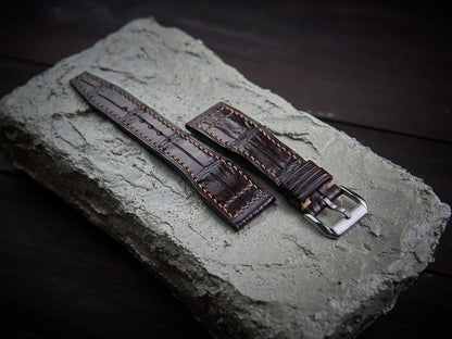 Brown alligator leather pilot strap. Customizable IWC strap.-2 Moons Leather