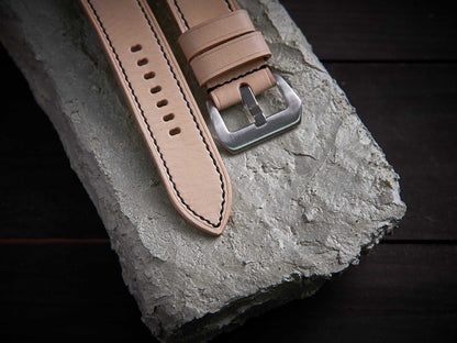 Natural veg tan leather Panerai strap. Customizable size and details.-2 Moons Leather
