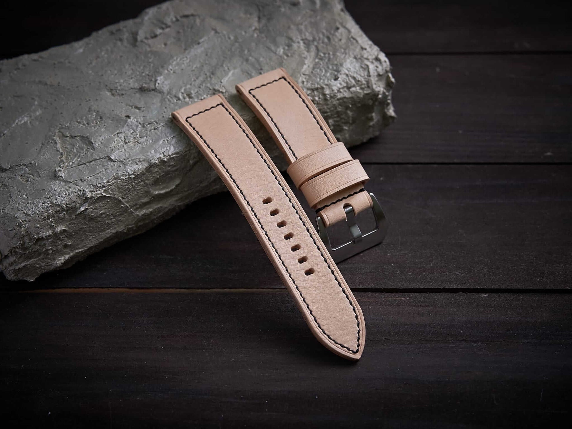 Natural veg tan leather Panerai strap. Customizable size and details.-2 Moons Leather