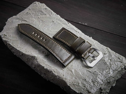 Olive green veg tan leather Panerai strap. Customizable size and details.-2 Moons Leather