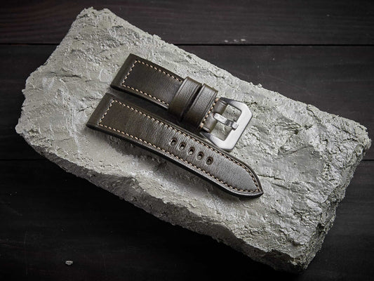 Olive green veg tan leather Panerai strap. Customizable size and details.-2 Moons Leather