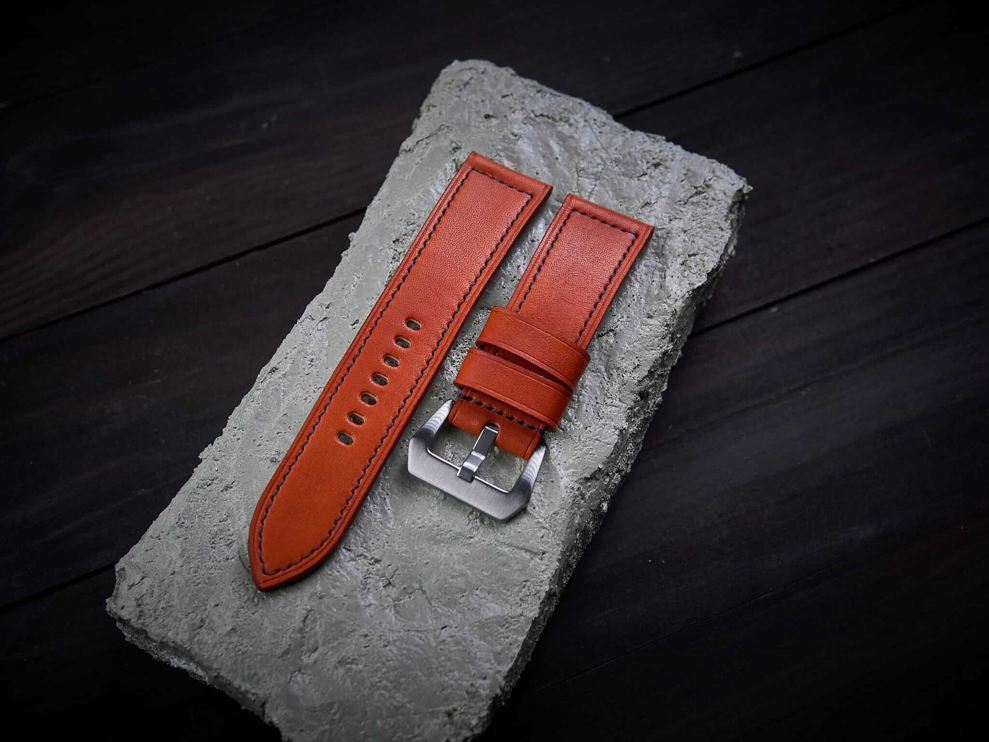Orange veg tan leather Panerai strap. Customizable size and details.-2 Moons Leather
