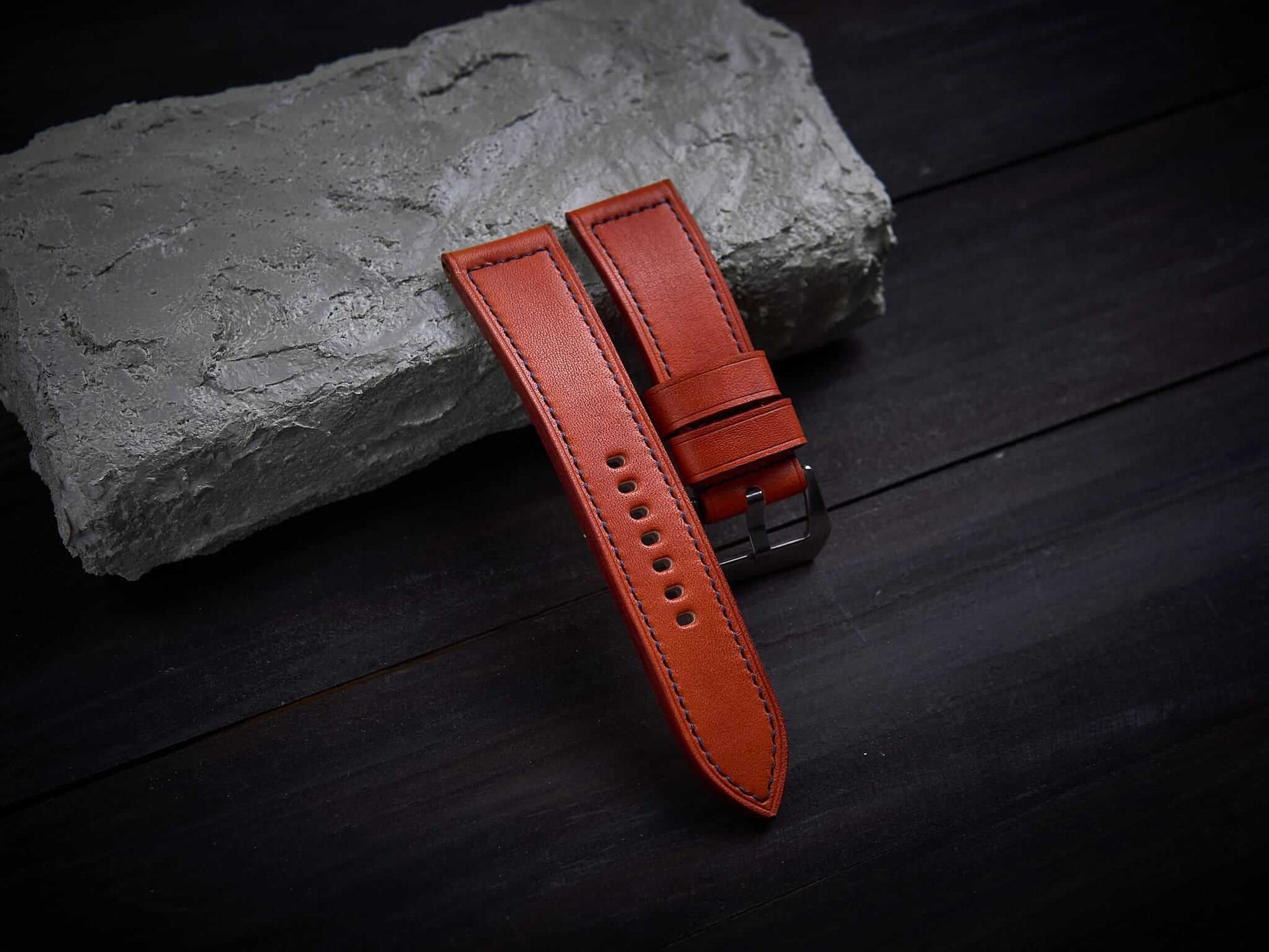 Orange veg tan leather Panerai strap. Customizable size and details.-2 Moons Leather