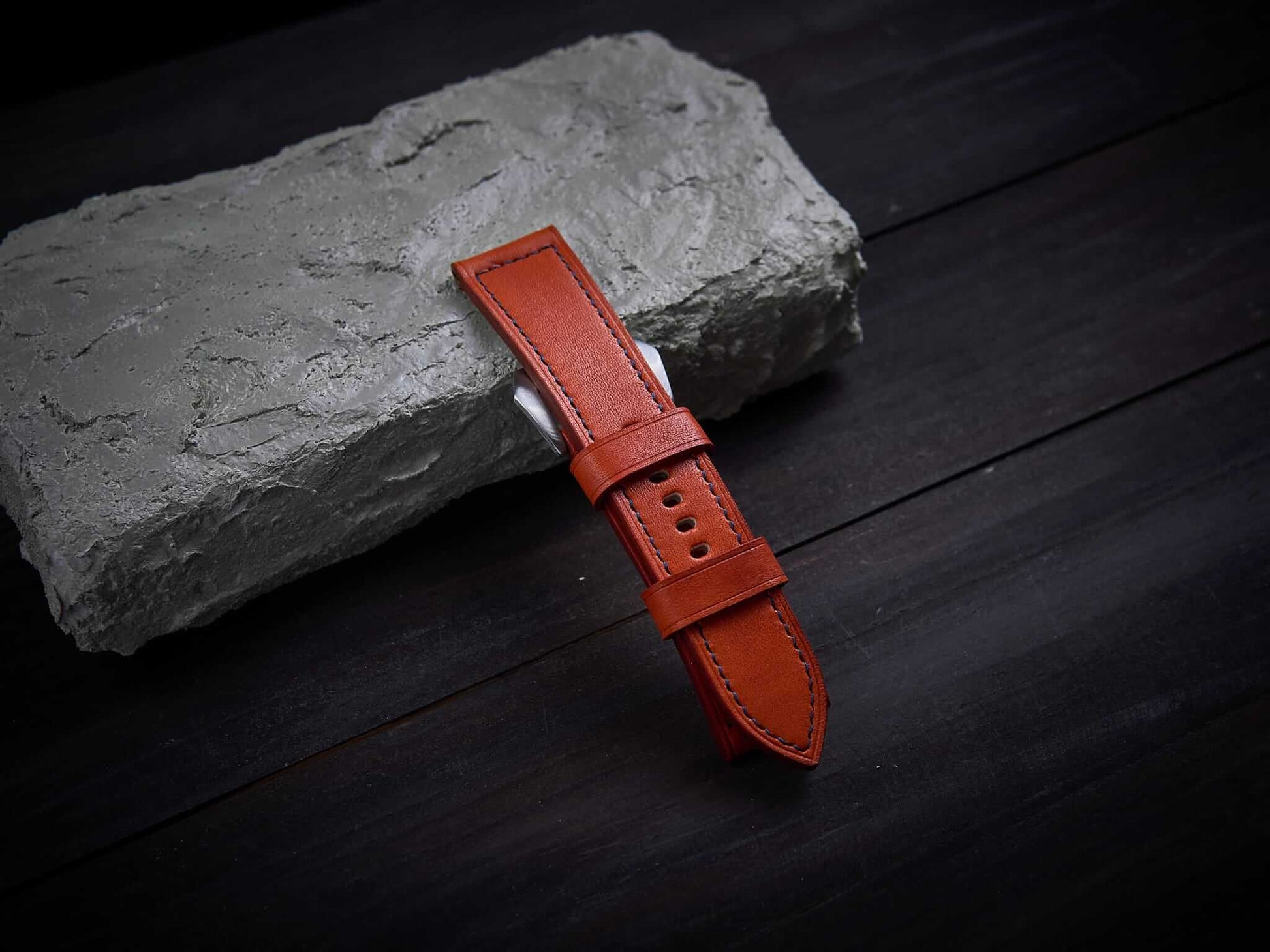 Orange veg tan leather Panerai strap. Customizable size and details.-2 Moons Leather