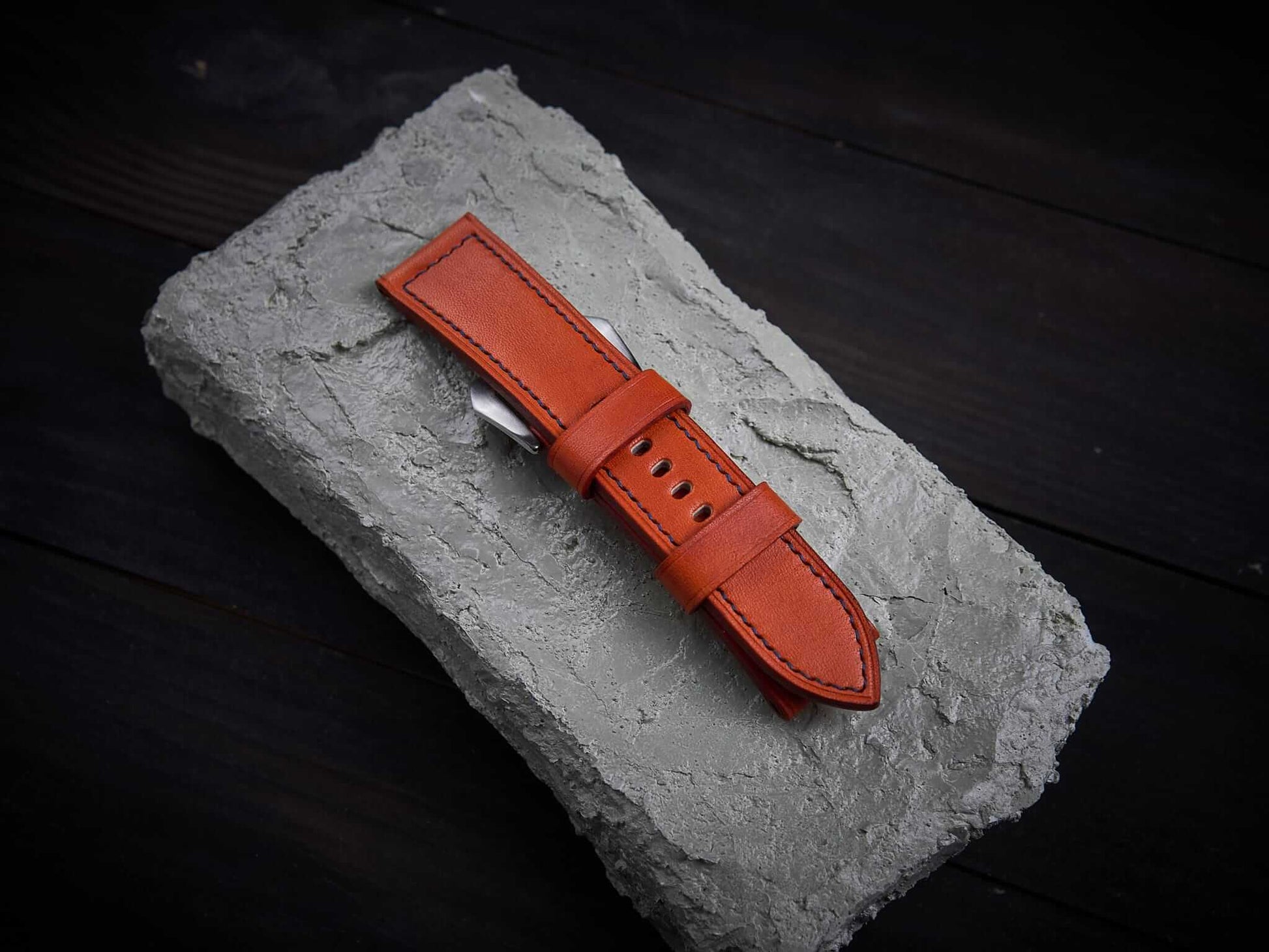 Orange veg tan leather Panerai strap. Customizable size and details.-2 Moons Leather