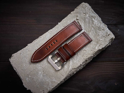 Patina orange brown veg tan leather Panerai strap. Customizable size and details.-2 Moons Leather