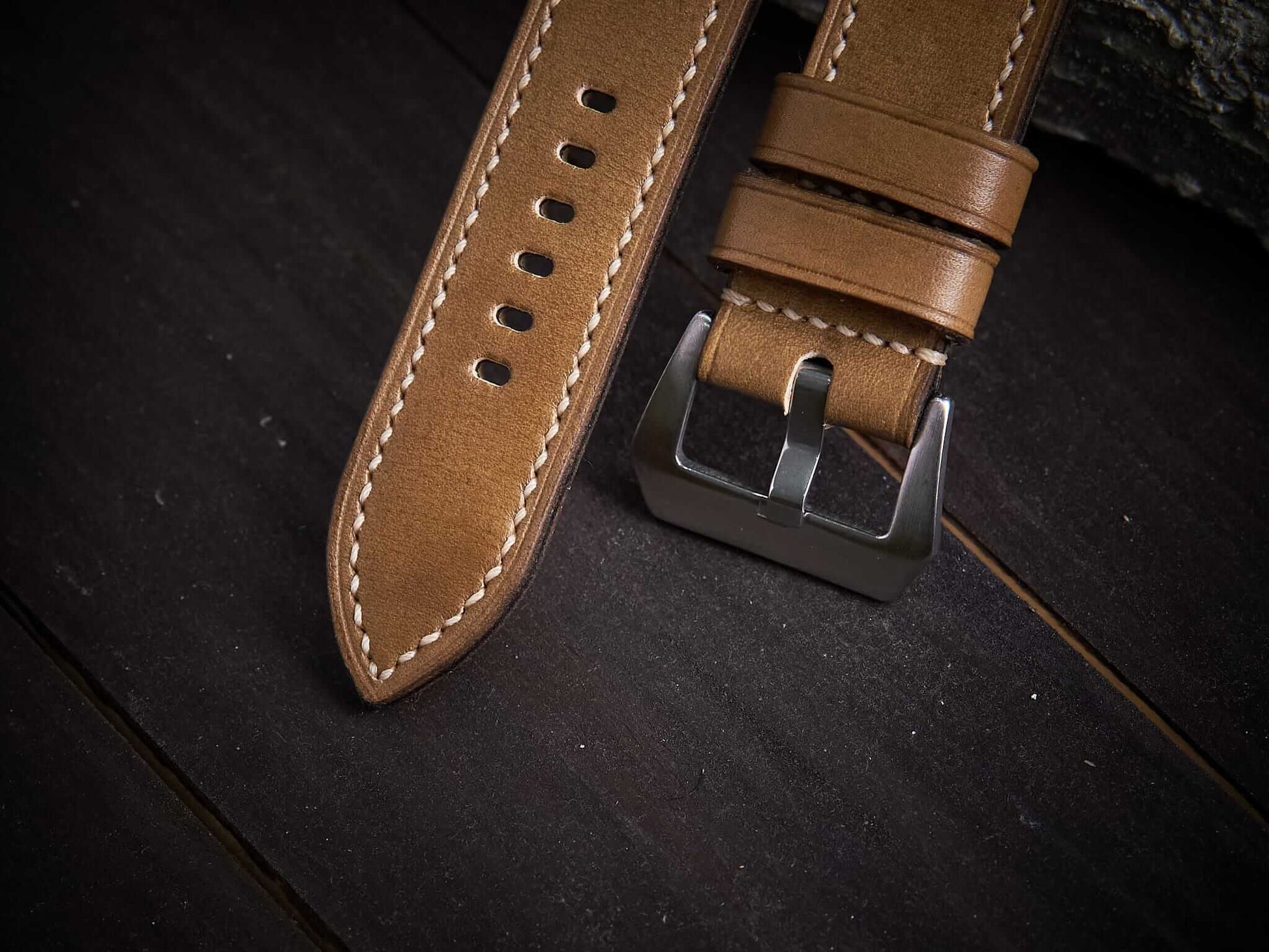 Sand brown veg tan leather Panerai strap. Customizable size and details.-2 Moons Leather