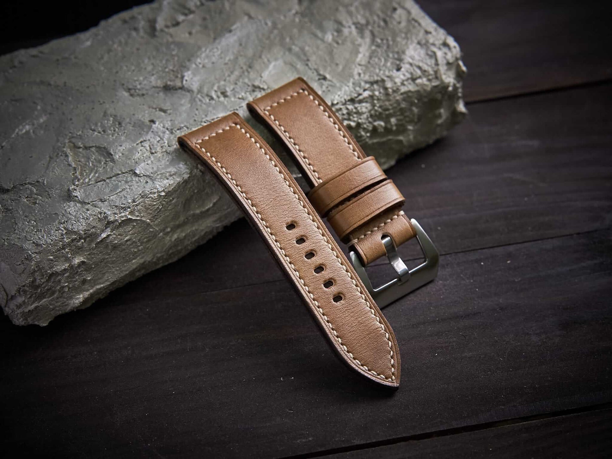 Sand brown veg tan leather Panerai strap. Customizable size and details.-2 Moons Leather