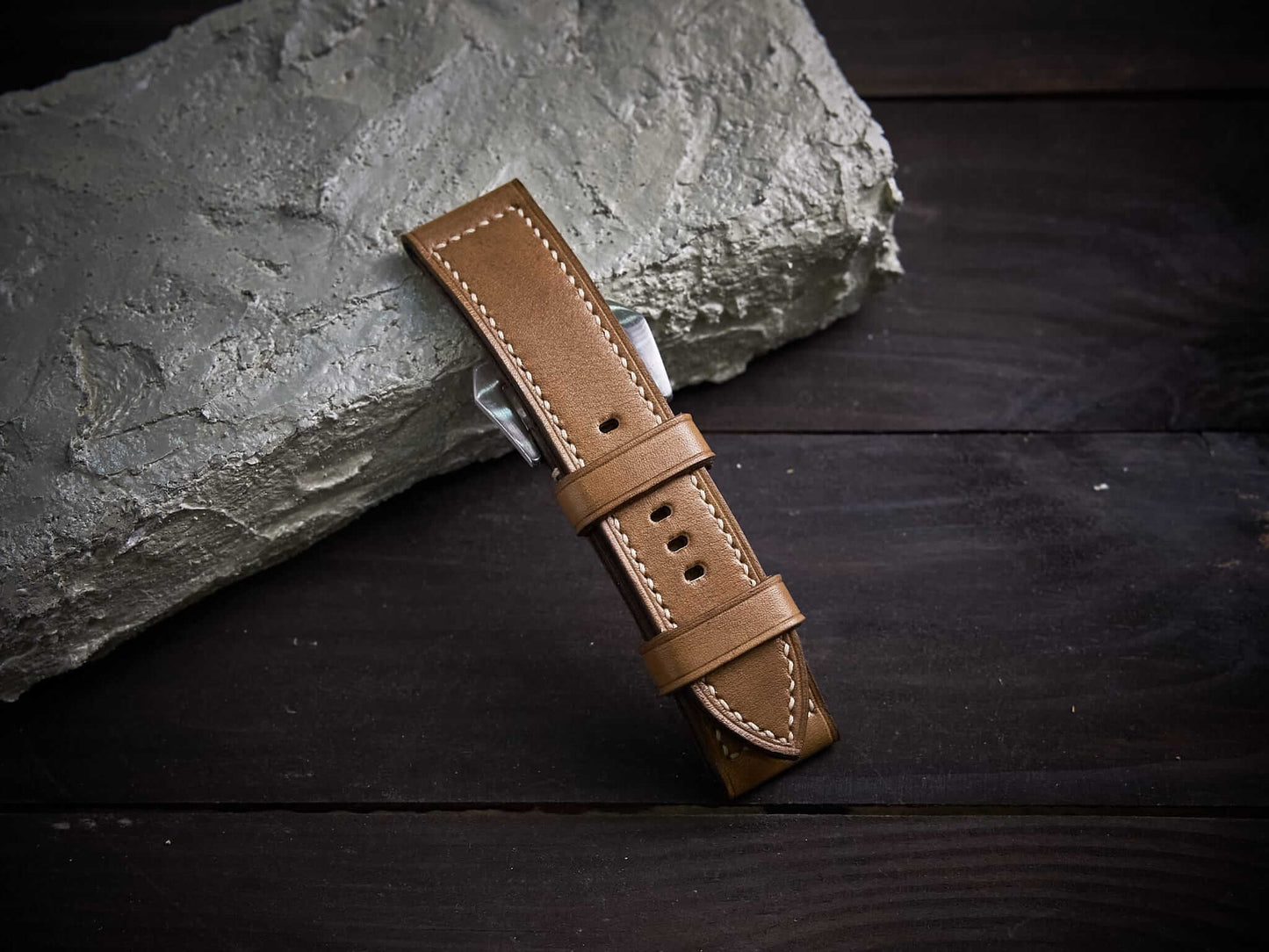 Sand brown veg tan leather Panerai strap. Customizable size and details.-2 Moons Leather