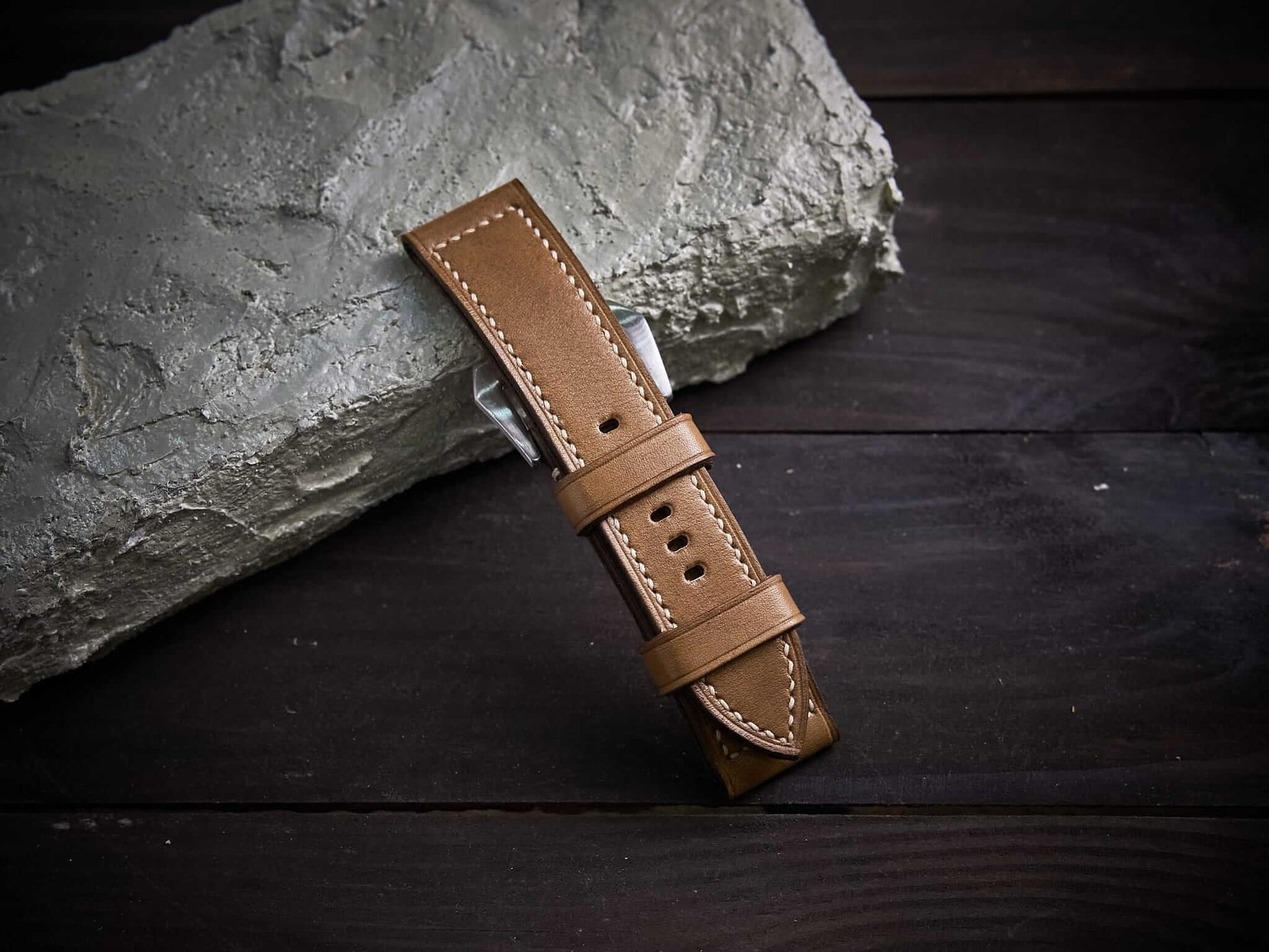 Sand brown veg tan leather Panerai strap. Customizable size and details.-2 Moons Leather