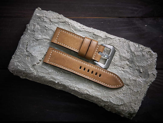 Sand brown veg tan leather Panerai strap. Customizable size and details.-2 Moons Leather