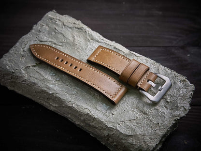 Sand brown veg tan leather Panerai strap. Customizable size and details.-2 Moons Leather