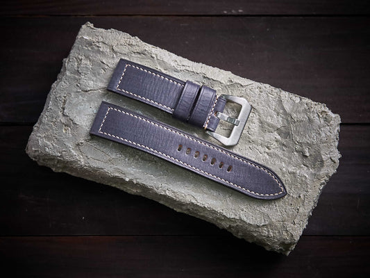 Gray veg tan leather Panerai strap. Customizable size and details.-2 Moons Leather