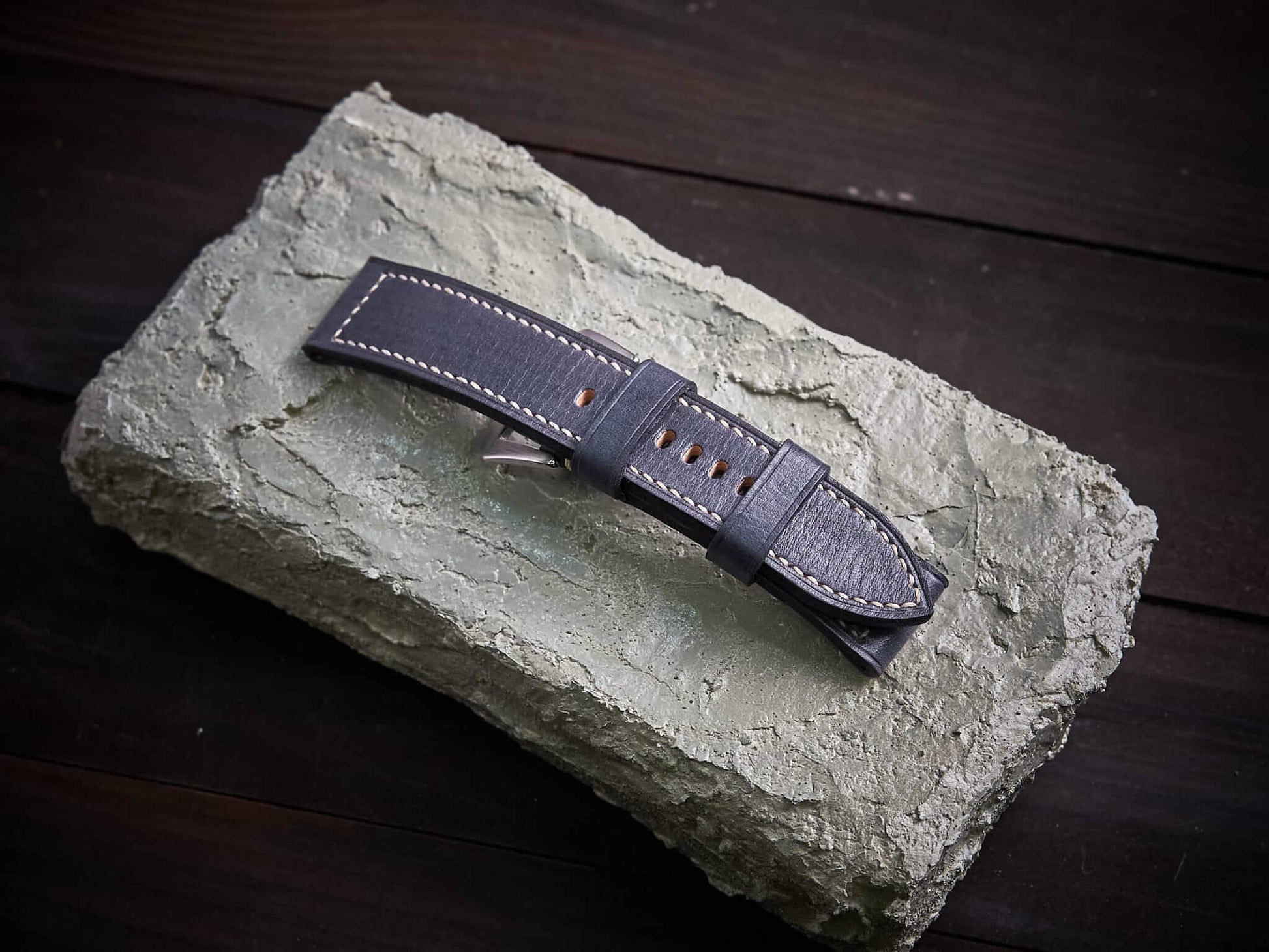 Gray veg tan leather Panerai strap. Customizable size and details.-2 Moons Leather