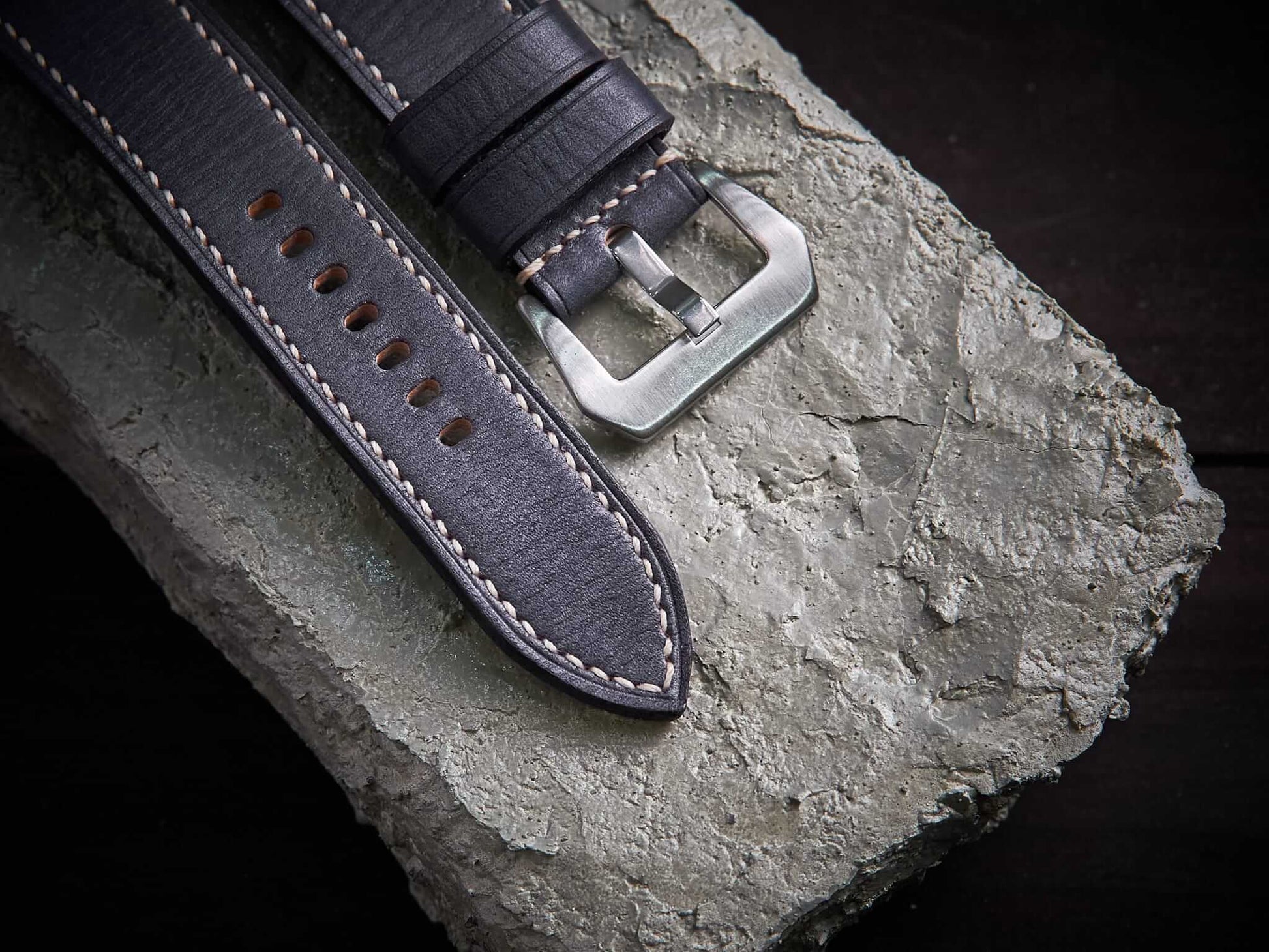 Gray veg tan leather Panerai strap. Customizable size and details.-2 Moons Leather