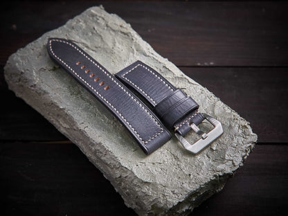 Gray veg tan leather Panerai strap. Customizable size and details.-2 Moons Leather