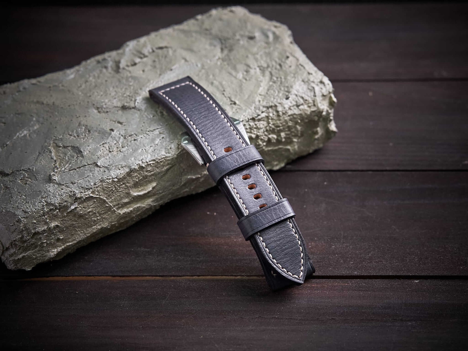 Gray veg tan leather Panerai strap. Customizable size and details.-2 Moons Leather