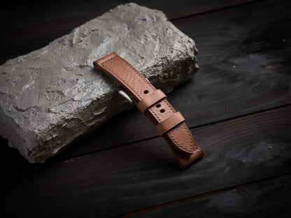 Tan brown buttero leather Panerai strap. Customizable size and details.-2 Moons Leather