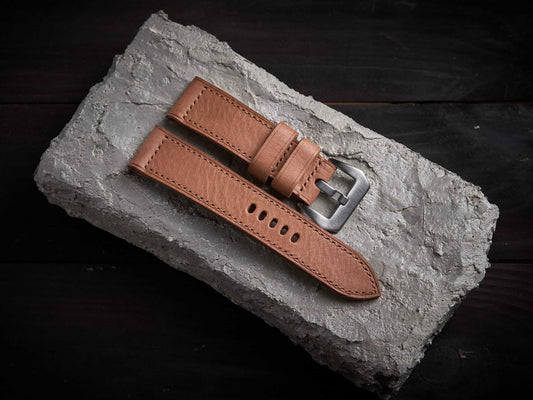 Tan brown buttero leather Panerai strap. Customizable size and details.-2 Moons Leather