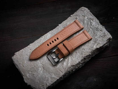 Tan brown buttero leather Panerai strap. Customizable size and details.-2 Moons Leather