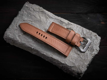 Tan brown buttero leather Panerai strap. Customizable size and details.-2 Moons Leather