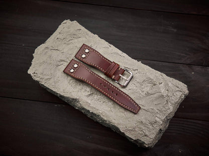 Tan brown veg tan leather rivet pilot strap. Customizable IWC strap.-2 Moons Leather