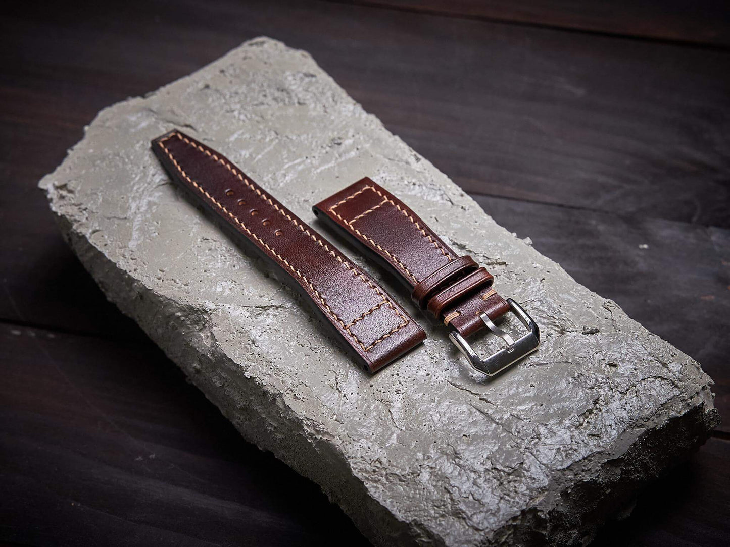 Tan brown veg tan leather pilot strap. Customizable IWC strap.-2 Moons Leather