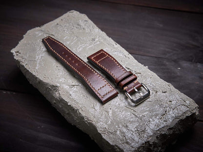 Tan brown veg tan leather pilot strap. Customizable IWC strap.-2 Moons Leather