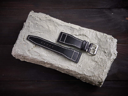 Black veg tan leather pilot strap. Customizable IWC strap.-2 Moons Leather