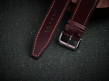 Dark brown veg tan leather rivet pilot strap. Customizable IWC strap.-2 Moons Leather