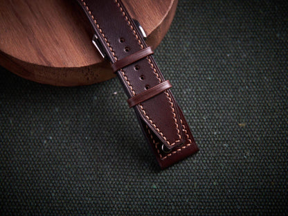 Dark brown veg tan leather rivet pilot strap. Customizable IWC strap.-2 Moons Leather
