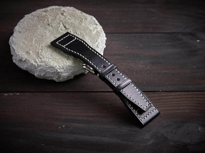 Black veg tan leather pilot strap. Customizable IWC strap.-2 Moons Leather